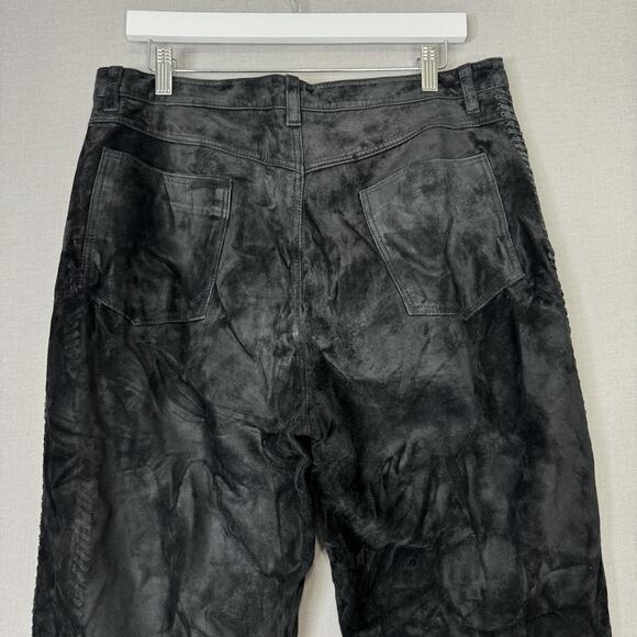 Vintage Chico's Pants Womens 12 Black Suede Leather Straight Laced Trim Y2K 90s - Picture 9 of 16